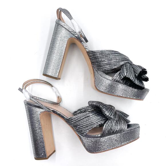 Loeffler Randall‎ Natalia Platform Sandals Dasil Silver Bow Block Heels Sz 10.5 - Picture 6 of 10
